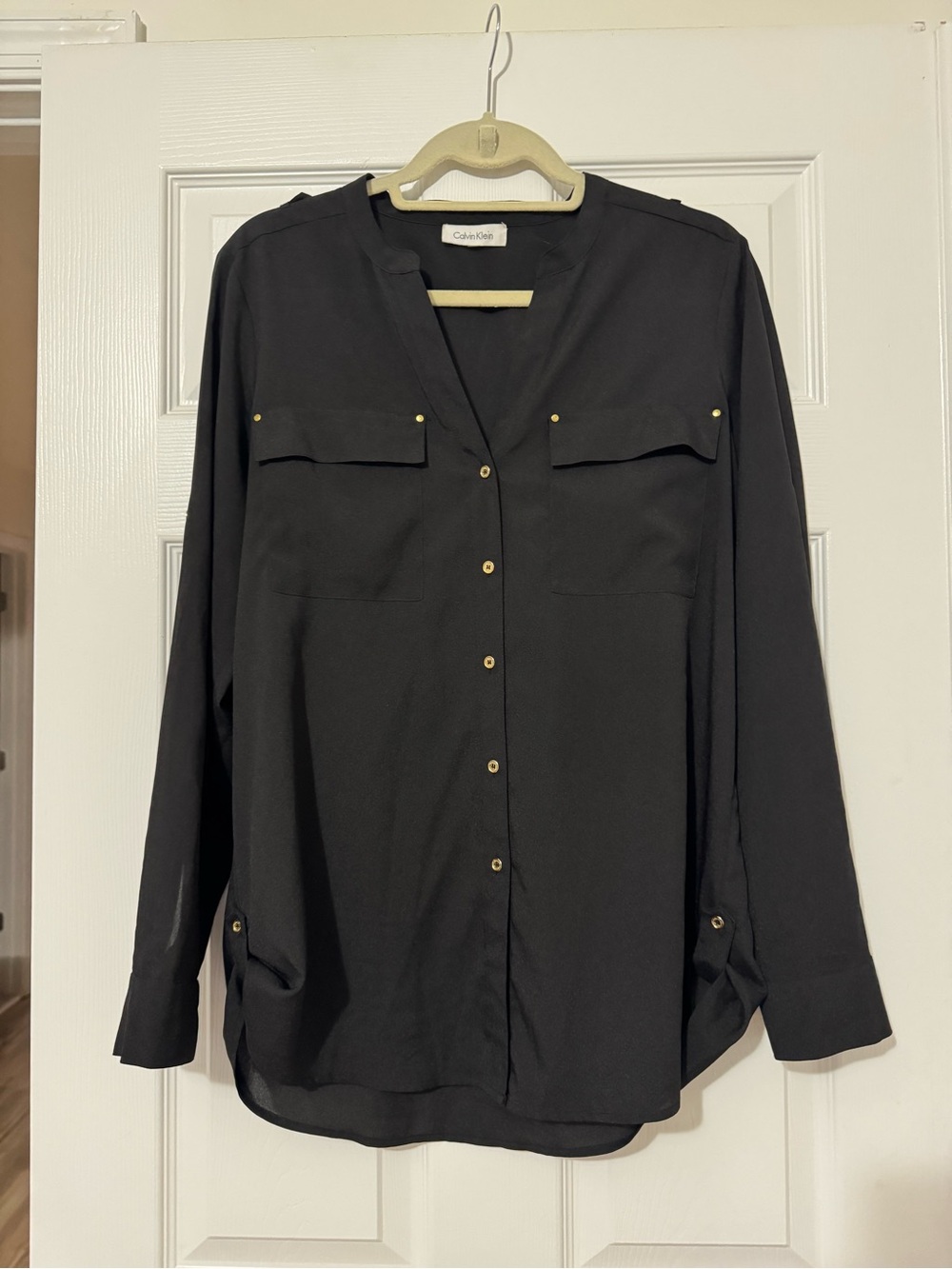Calvin Klein Black Button-Front Shirt with Gold Accents